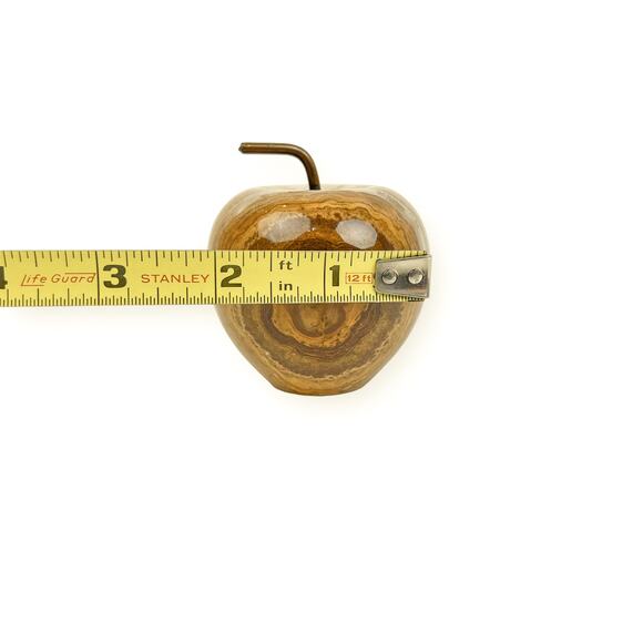 Paperweight Marble Agate Apple Home Decor Brown Cream Color Bands Metal Stem - Picture 10 of 10